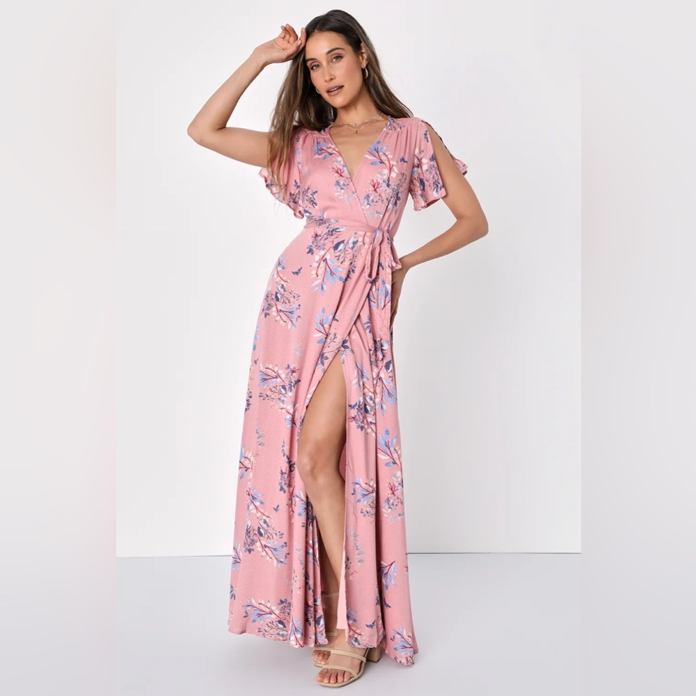 Lulu’s Mauve Floral Wrap Maxi Dress